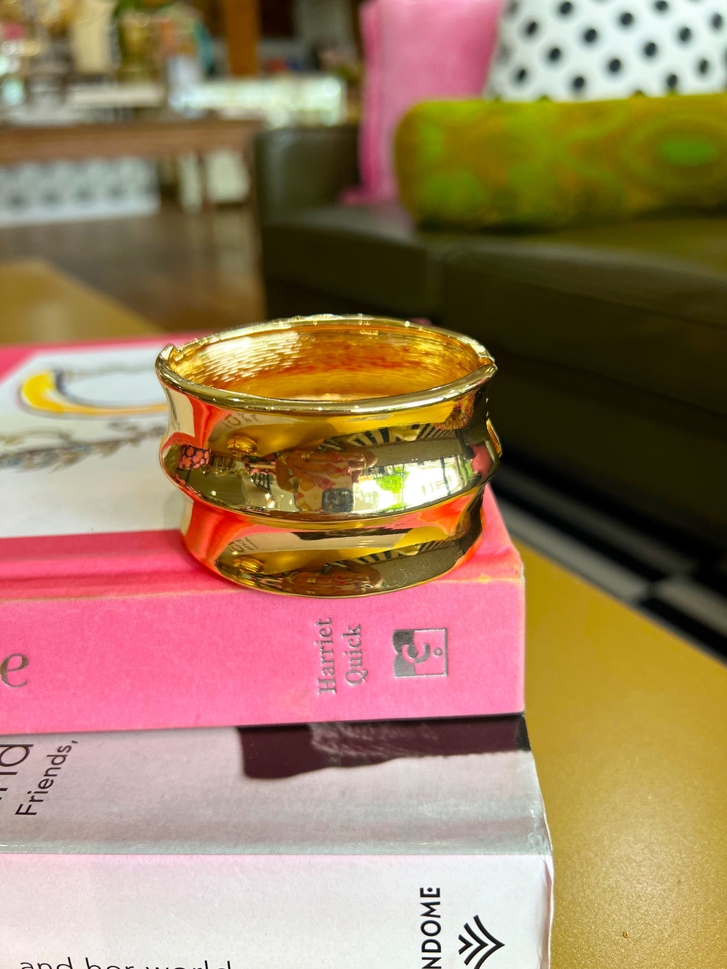 Gold Textured Hinge Bangle Bracelet