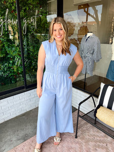 Ashlyn Sleeveless Half Zip Jumpsuit-Chambray