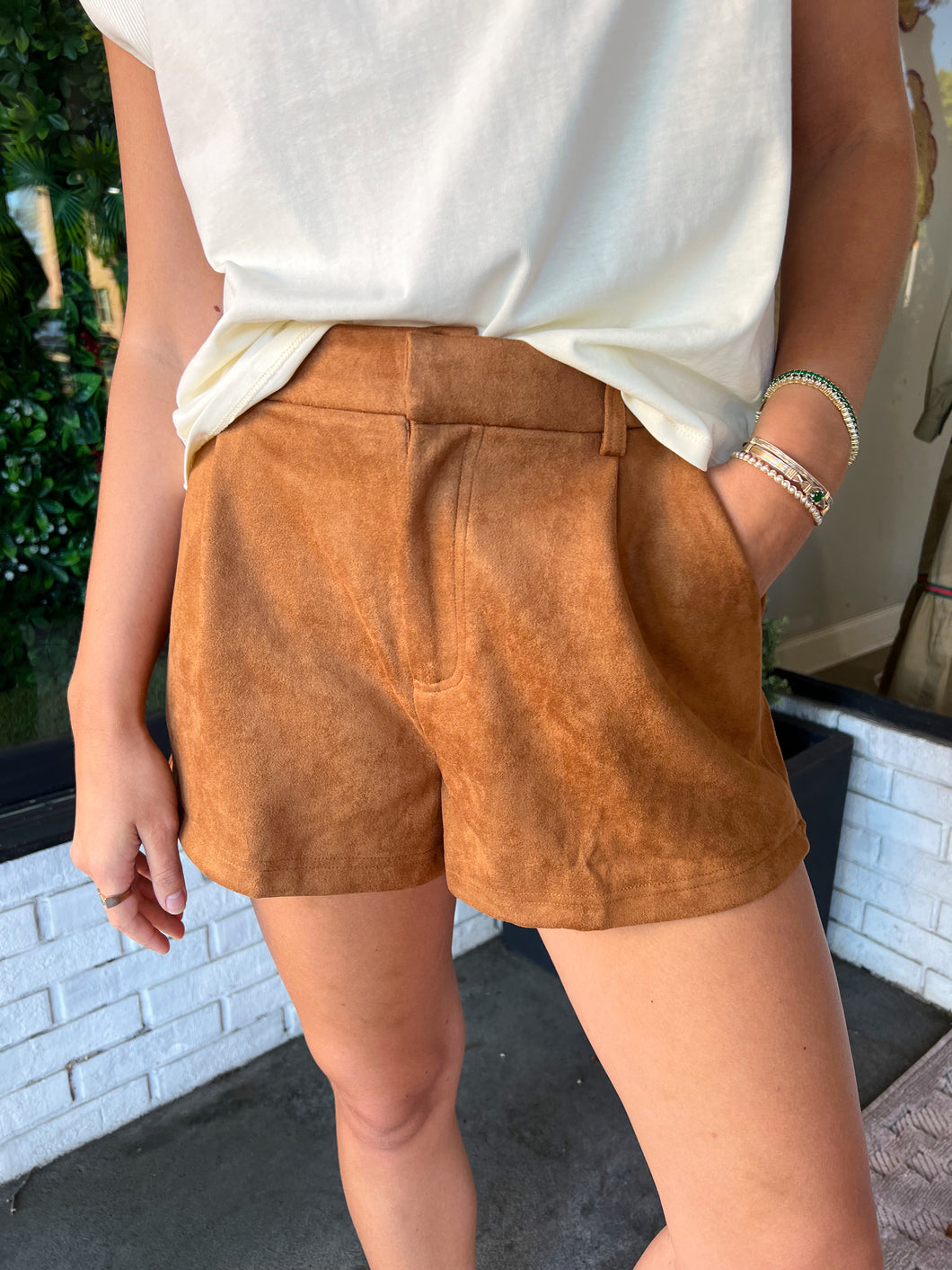 Meredith High Waist Suede Shorts- Camel