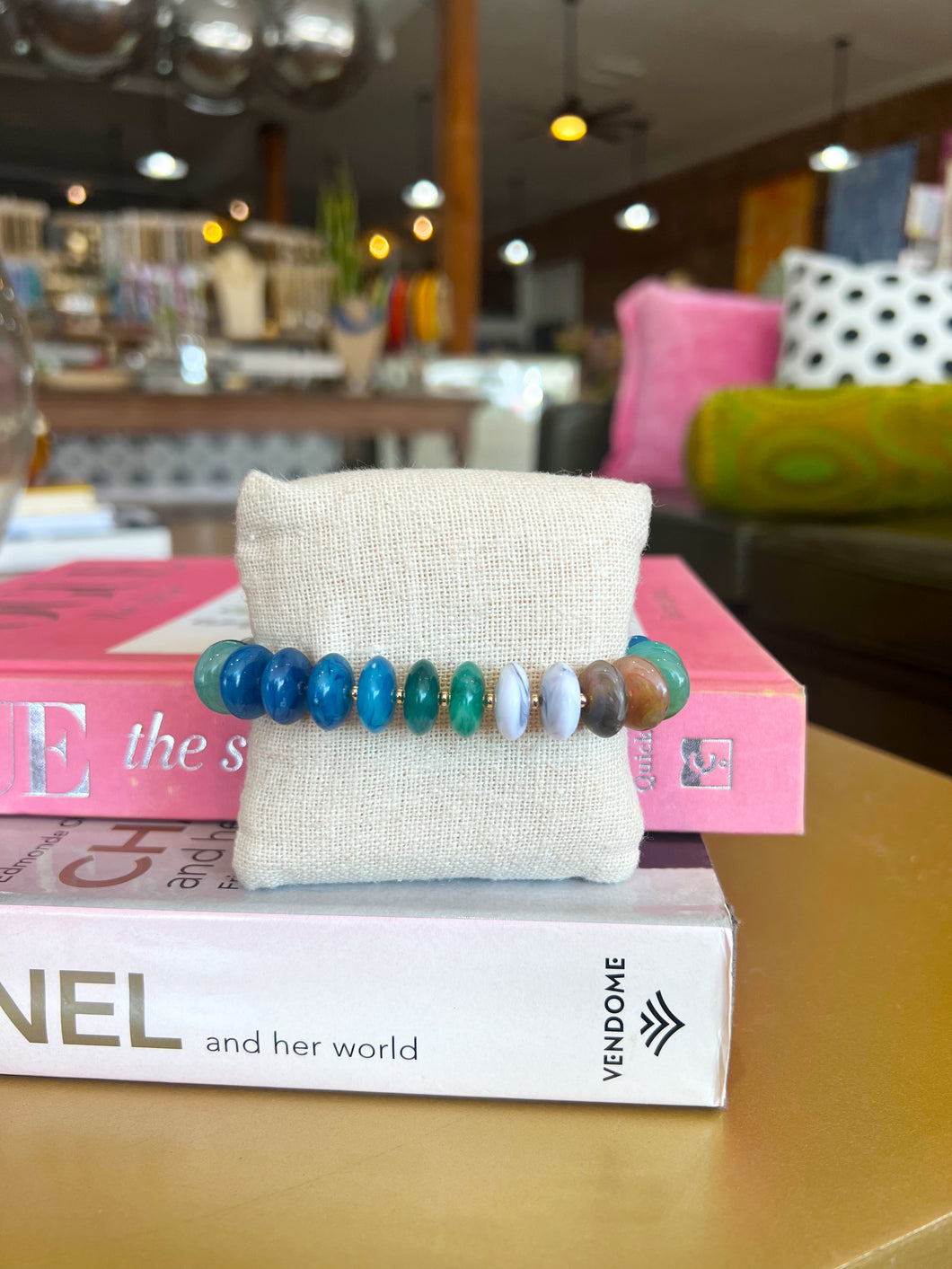 Beaded Rondelle Bracelet - Blue/Green Multi