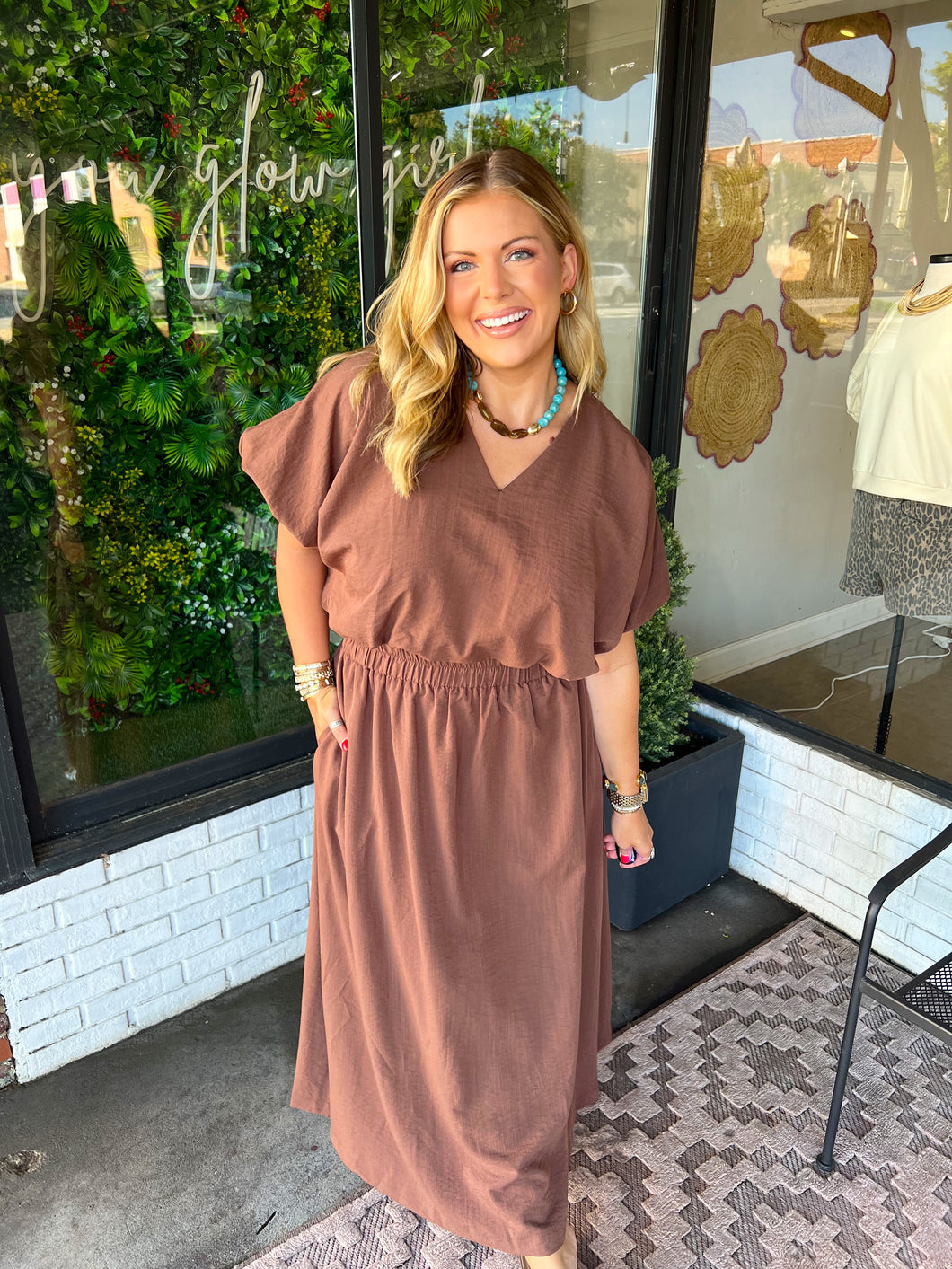 Lannan Crop Flowy Midi Skirt Set- Brown