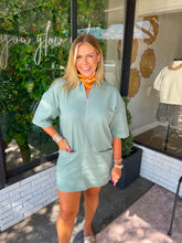 Load image into Gallery viewer, Calah Collared Mini Shift Dress- Sage
