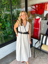 Load image into Gallery viewer, Palmer Sleeveless Linen Midi Dress -Cream/Black
