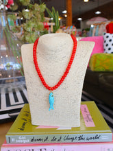 Load image into Gallery viewer, Rondelle Beaded Fish Pendant Necklace -Red/Turquoise
