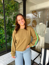 Load image into Gallery viewer, Everett Rainbow Stripe Sleeve Sweatshirt - Olive
