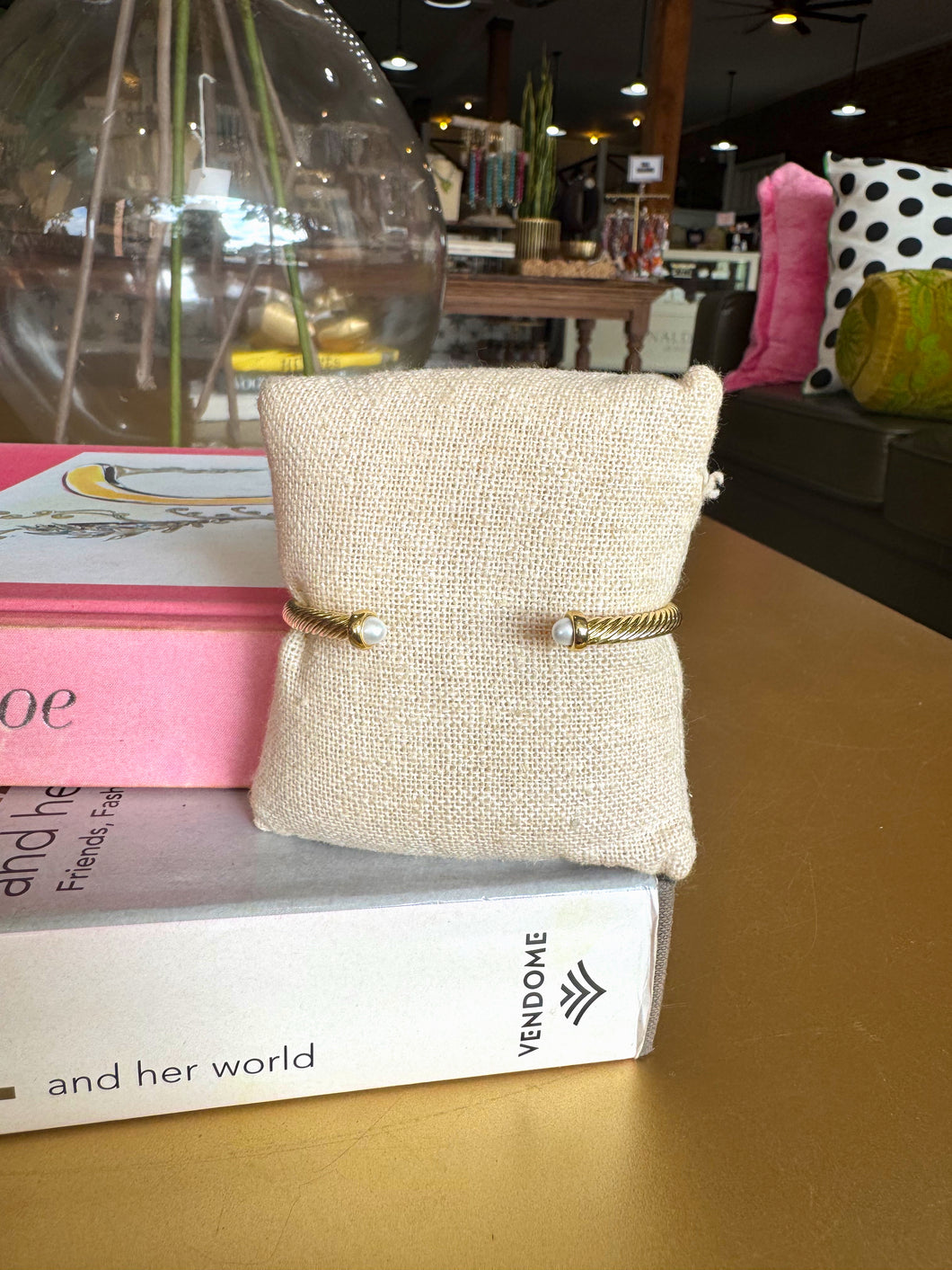 Gold 4MM Pearl Cable Cuff Bracelet