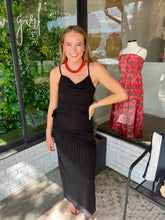Load image into Gallery viewer, Stacy Fringe Scarf Slip Dress- Black
