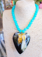 Load image into Gallery viewer, Chunky Stone Heart Beaded Necklace - Teal/Tan
