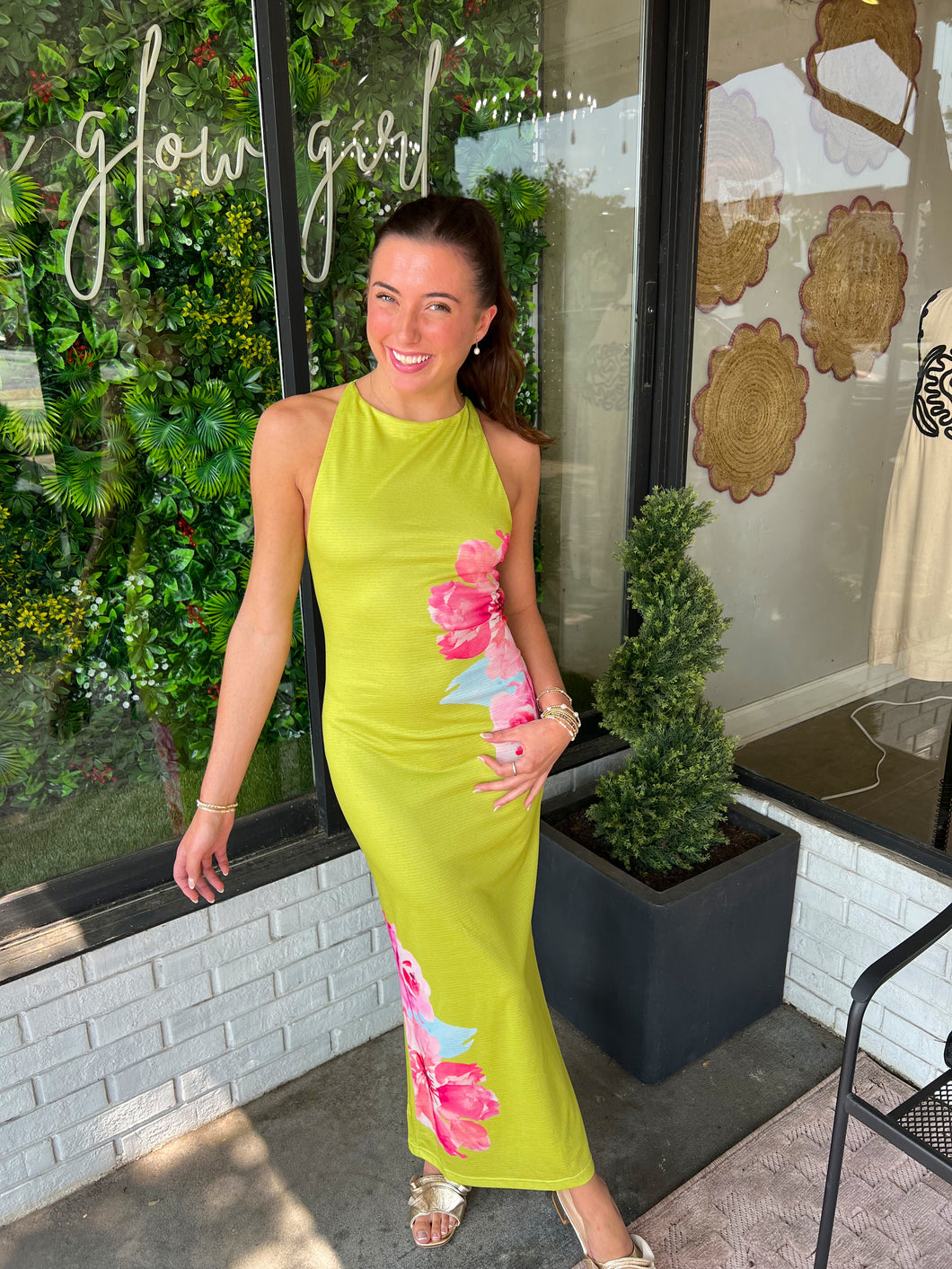 Berkely Floral Maxi Dress - Lime