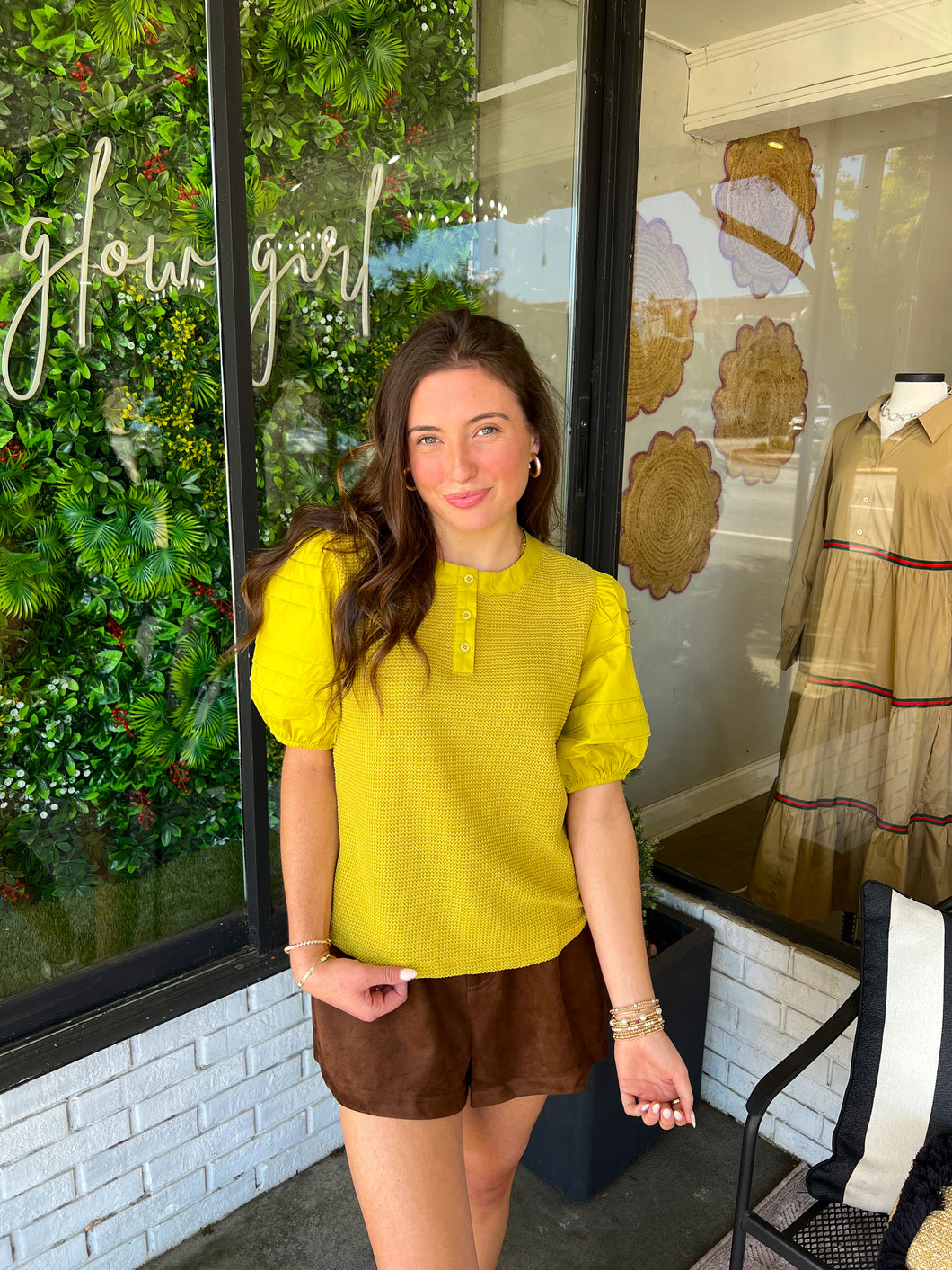Arden Pintuck Textured Top- Chartreuse