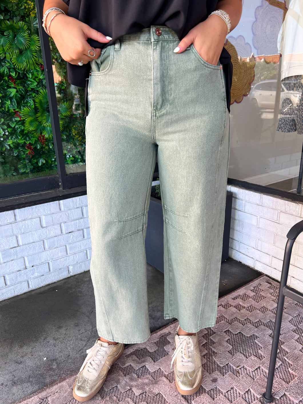 Kelsey Washed High Waisted Pants - Olive