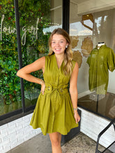 Load image into Gallery viewer, Candice Flare Waist Belt Mini Dress- Olive
