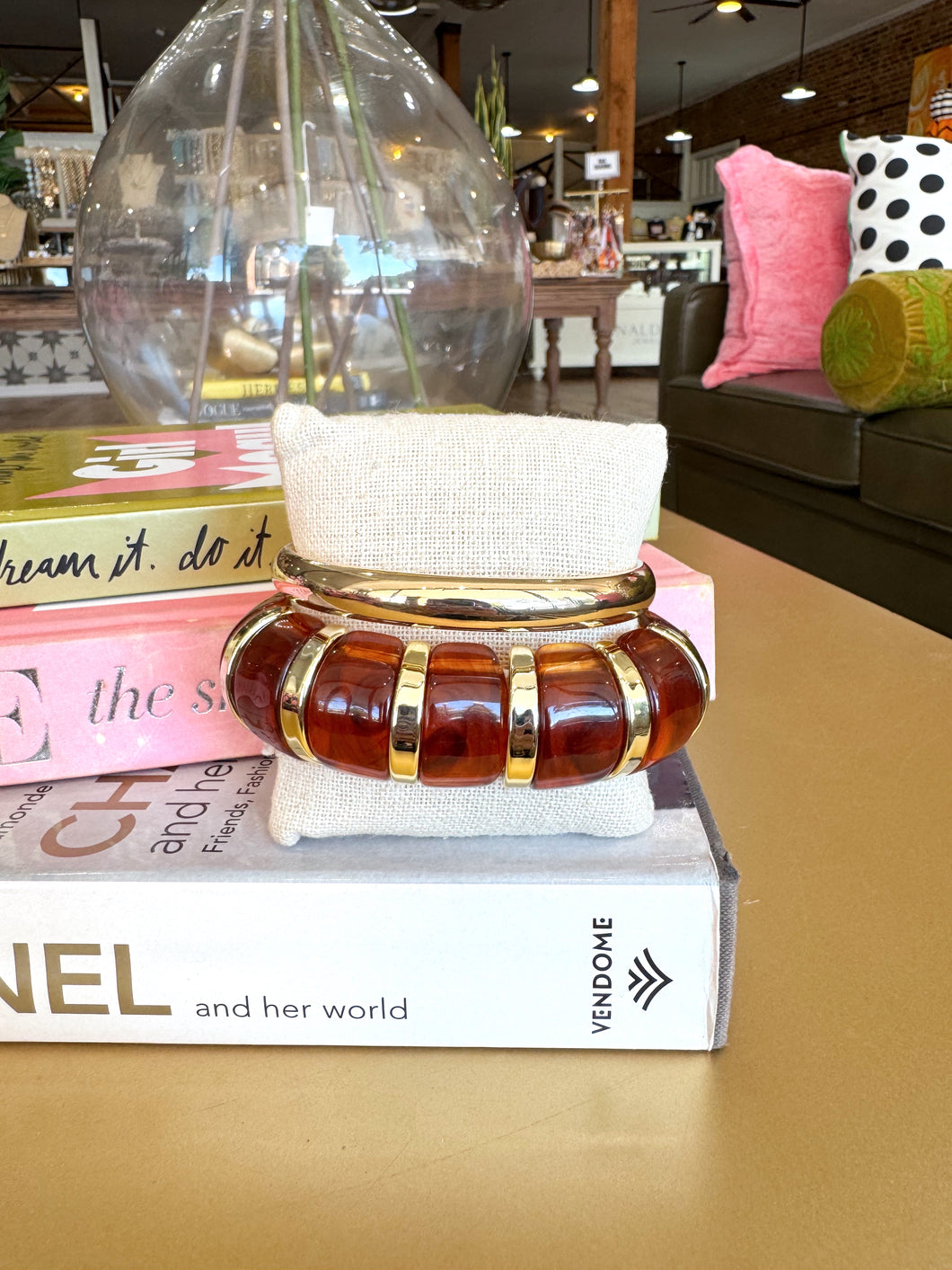 Gold Acrylic Bangle Bracelet Set - Brown