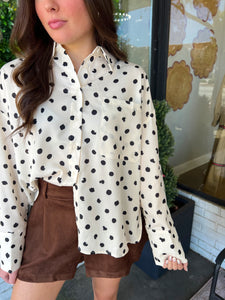 Briar Polka Dot Button Up Blouse- Ivory