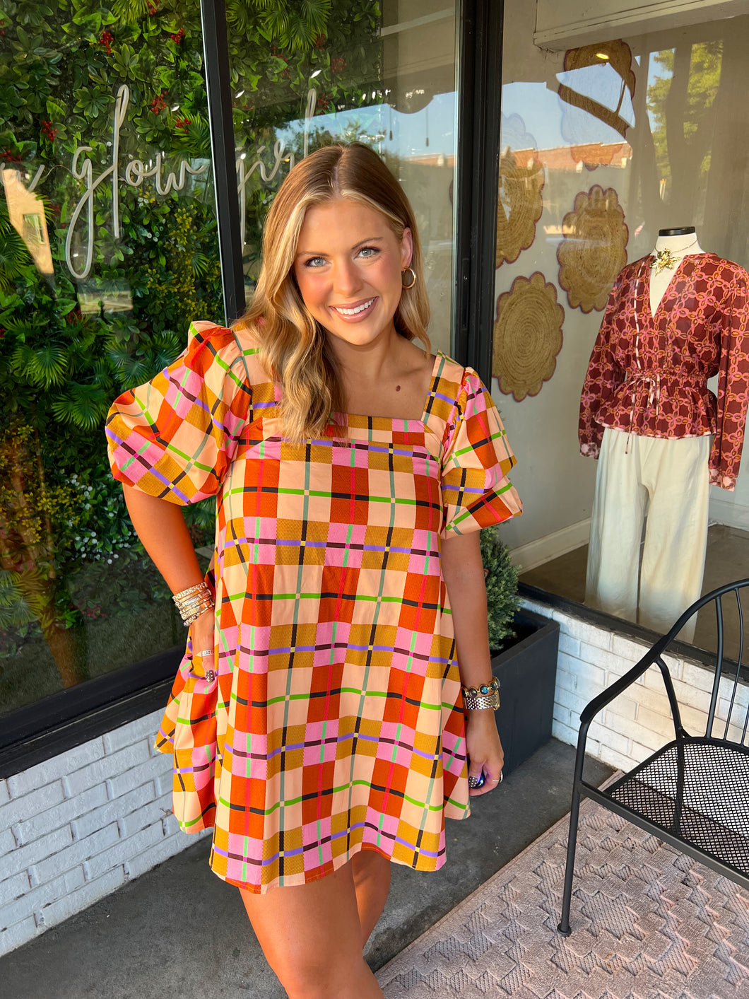 Hadley Multi Colored Plaid Mini Dress - Orange