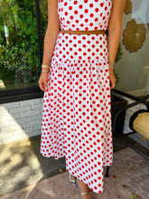 Load image into Gallery viewer, Maxwell Polka Dot Crop Midi Skirt Set - Red
