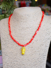 Load image into Gallery viewer, Dainty Glass Beaded Fish Necklace - Coral/Yellow

