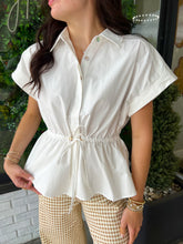 Load image into Gallery viewer, Dallas Button Up Drawstring Top - White
