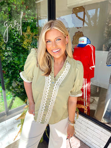 Murphy Ric Rac Button Up Top- Olive