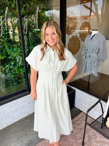 Dayton Striped Button Up Midi Dress- Green
