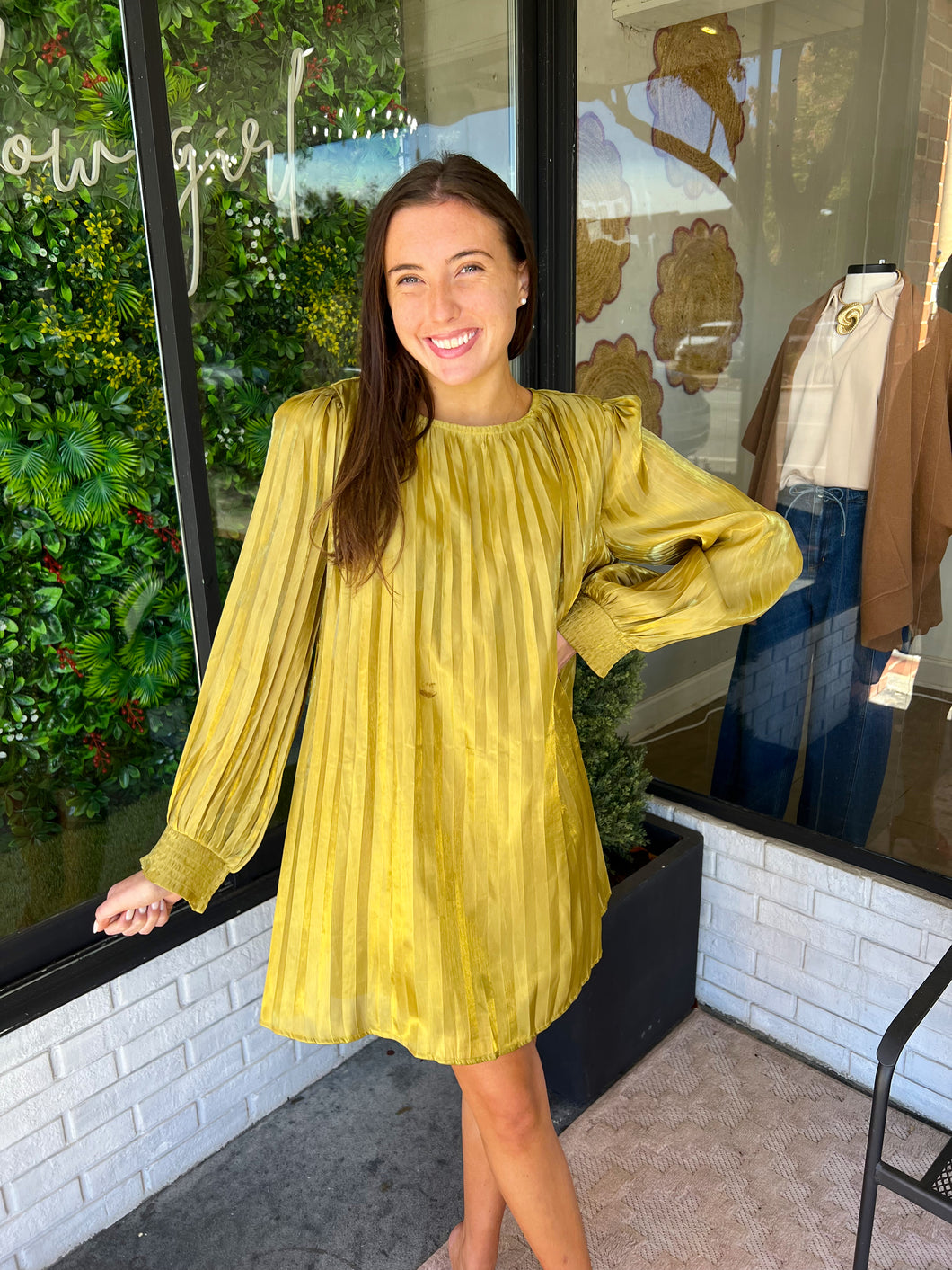 Lula Pleated Mini Dress - Olive Green