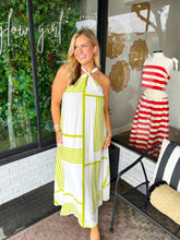 Load image into Gallery viewer, Carlisle Geometric Printed Halter Maxi Dress- White/Green
