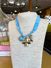 Load image into Gallery viewer, Gold Cross Charm Scarf Necklace -Blue
