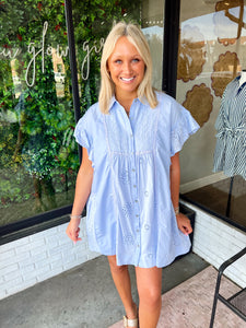 Layne Eyelet Button Up Mini Dress - Chambray