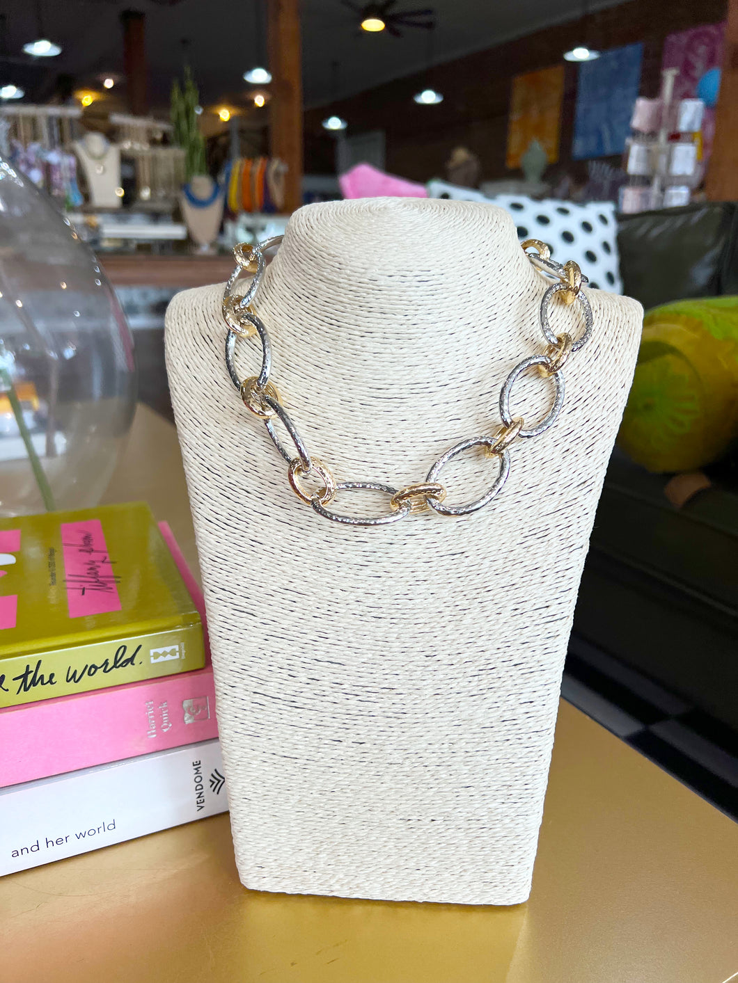 Two Toned Textured Chunky Oval Link Necklace