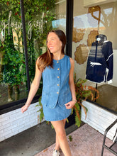 Load image into Gallery viewer, Kyle Denim Button Up Vest Skort Set- Denim
