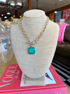 Gold Color Stone Accent Necklace-Green