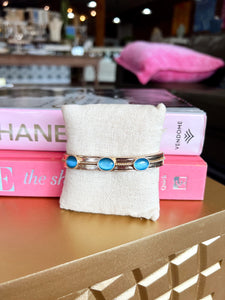 Gold Station Stretch Bracelet-Light Blue
