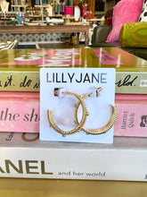 Load image into Gallery viewer, Gold Textured Crystal Studded Hoop Earrings
