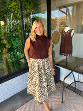 Load image into Gallery viewer, Cyan Zebra Print Midi Skirt- Brown/Cream
