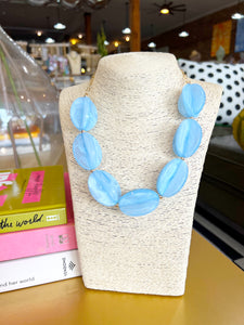 Chunky Oval Shell Link Necklace - Light Blue