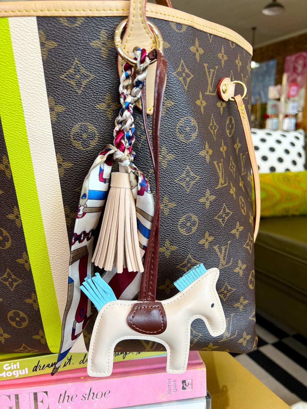 Horse Scarf Bag Charm - Taupe