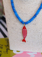 Load image into Gallery viewer, Rondelle Beaded Fish Pendant Necklace -Royal Blue/Red
