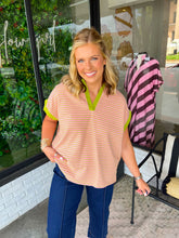 Load image into Gallery viewer, Aspen Stripe V-Neck Top- Pink
