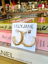 Load image into Gallery viewer, Gold Textured Crystal Studded Hoop Earrings
