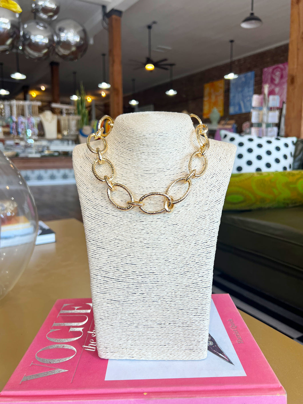 Gold Textured Chunky Oval Link Necklace