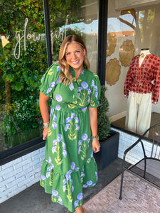Elliston Floral V-Neck Midi Dress - Green