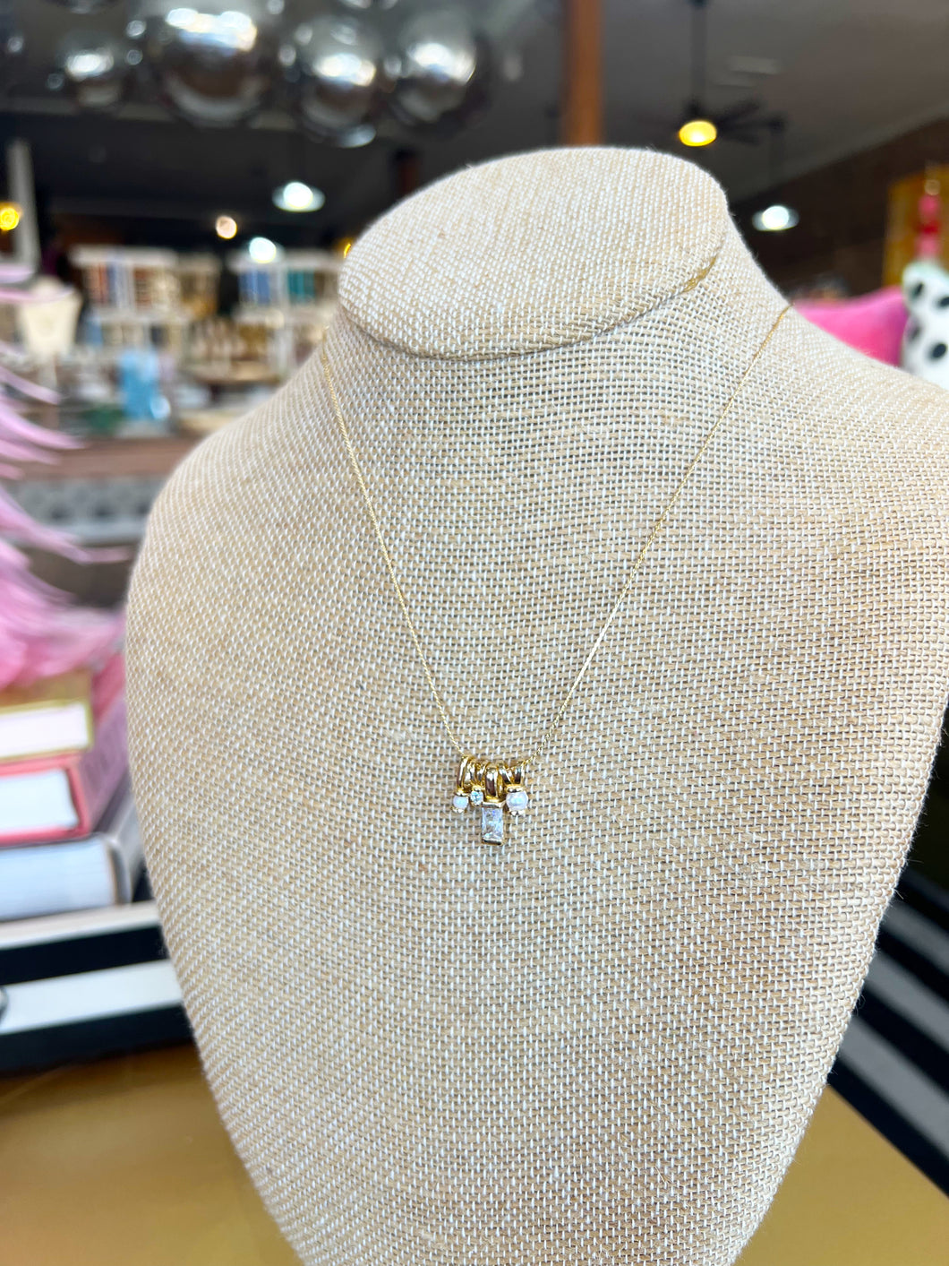 Gold CZ Baguette Charm Necklace