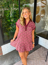 Load image into Gallery viewer, Adaline Abstract Pattern Banded Mini Dress- Burgundy

