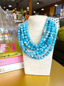 Chunky Beaded Layer Magnetic Necklace - Light Blue