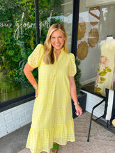 Load image into Gallery viewer, Emerson Eyelet Puff Sleeve Midi Dress- Yellow
