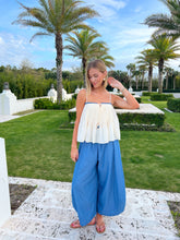 Load image into Gallery viewer, Tessa Pleated Bead Tank Top - Cream/Blue
