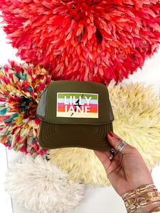 Lilly Jane Lightening Bolt Trucker Hat- Olive