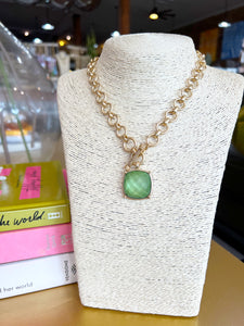 Gold Color Stone Accent Necklace-Olive Green