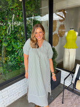 Load image into Gallery viewer, Harrison Striped V-Neck Midi Dress - Hunter Green

