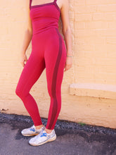 Load image into Gallery viewer, Shayla Active Side Stripe Leggings - Burgundy/Cherry
